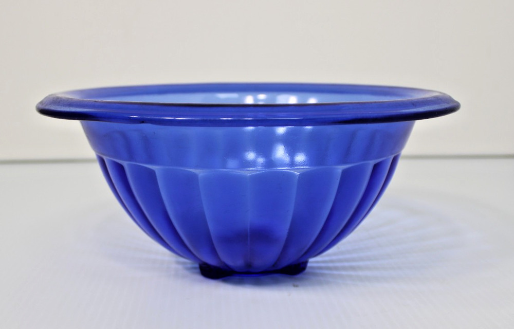 Vintage Hazel-Atlas Cobalt Blue Pillar Optic Bowl 1930's Depression Glass, 10.5"